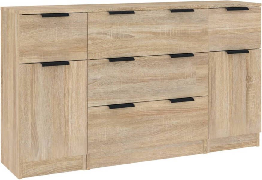 The Living Store Dressoir Sonoma Eiken Bewerkt Hout 60x30x70 cm Met 3 Lades en 1 Deur