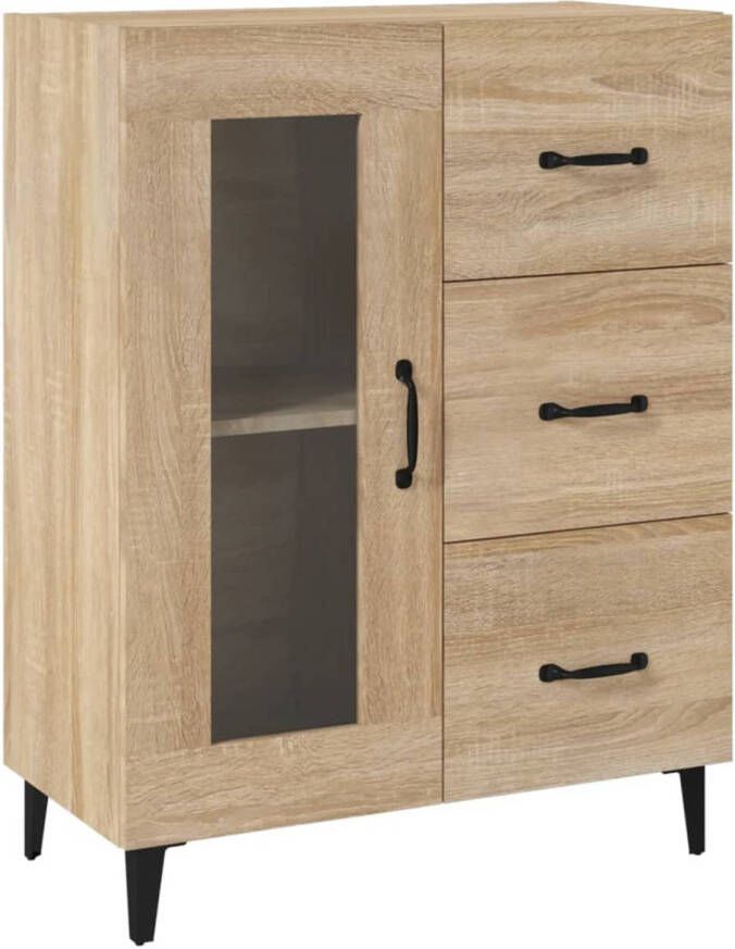 The Living Store Dressoir Sonoma Eiken Kast met glazen deur en 3 lades 69.5 x 34 x 90 cm (B x D x H)