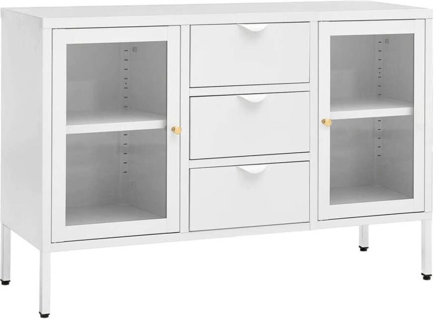 The Living Store Dressoir Staal en gehard glas 105 x 35 x 70 cm Wit