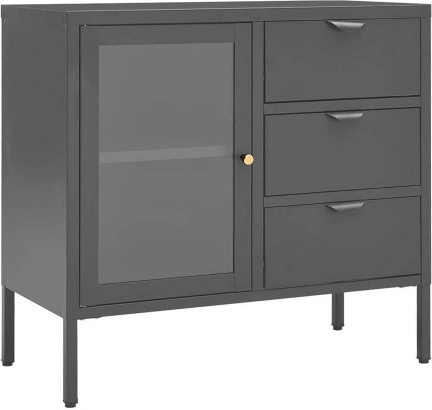 The Living Store Dressoir Staal en gehard glas 75x35x70 cm Antraciet