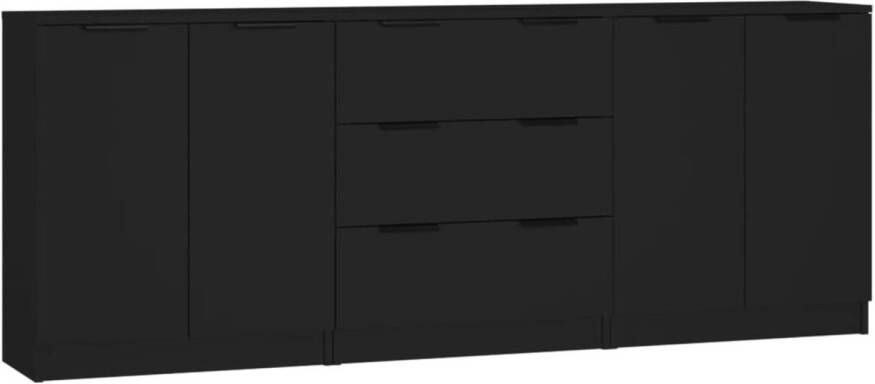 The Living Store Dressoir Zwart 60 x 30 x 70 cm Bewerkt hout 2 deuren 3 lades