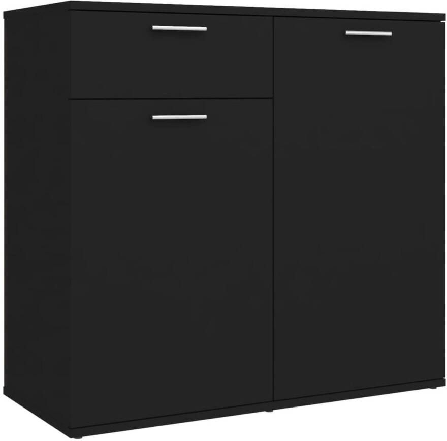 The Living Store Dressoir Zwart Spaanplaat 80 x 36 x 75 cm Met 2 deuren en 1 lade