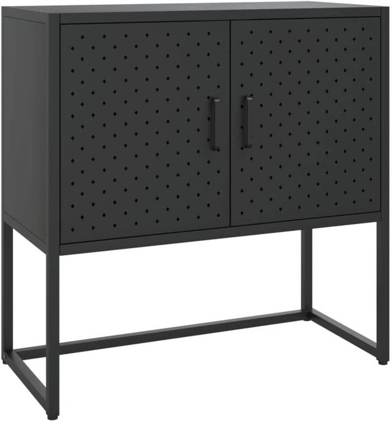 The Living Store Dressoir Zwart Staal 75 x 35 x 75 cm Met nivelleerders 2 deuren 60 kg draagvermogen