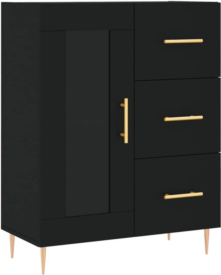 The Living Store Dressoir Zwarte Bewerkt Hout 69.5 x 34 x 90 cm Met lades en glazen deur