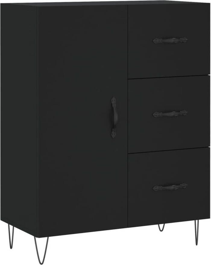 The Living Store Dressoir Zwarte Houten Kast 69.5 x 34 x 90 cm Opbergruimte Weergavefunctie