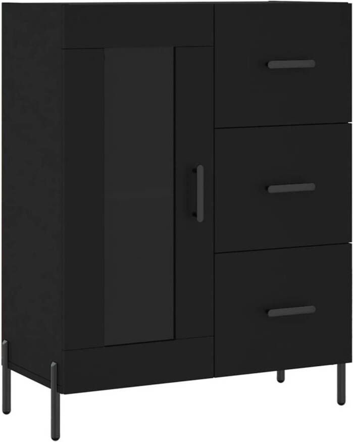 The Living Store Dressoir Zwarte Houten Kast 69.5x34x90 cm 3 Lades Glasdeur