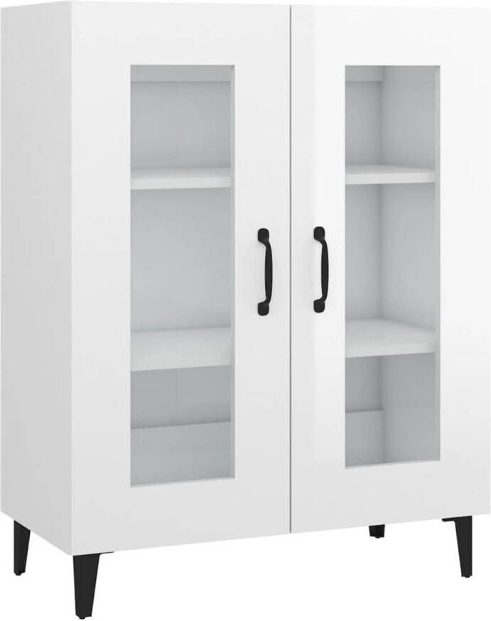 The Living Store Dressoirs Hoogglans wit 69.5 x 34 x 90 cm Bewerkt hout en glas