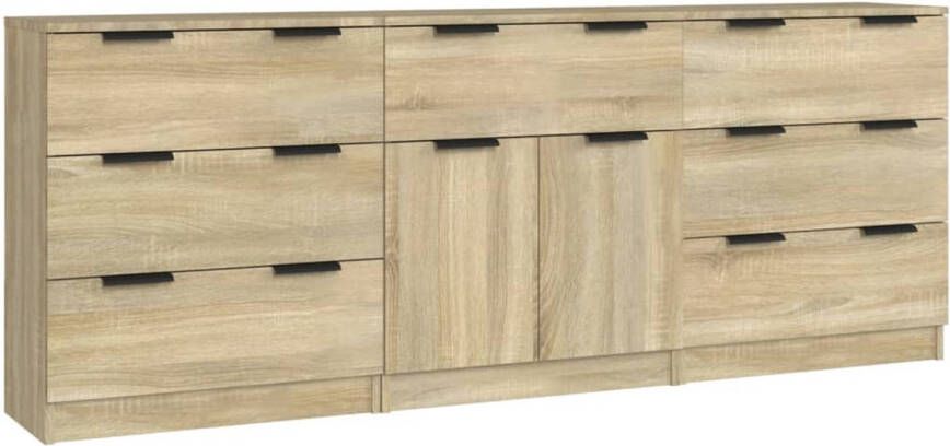 The Living Store Dressoirs Sonoma Eiken 60 x 30 x 70 cm 3 lades Bewerkt hout