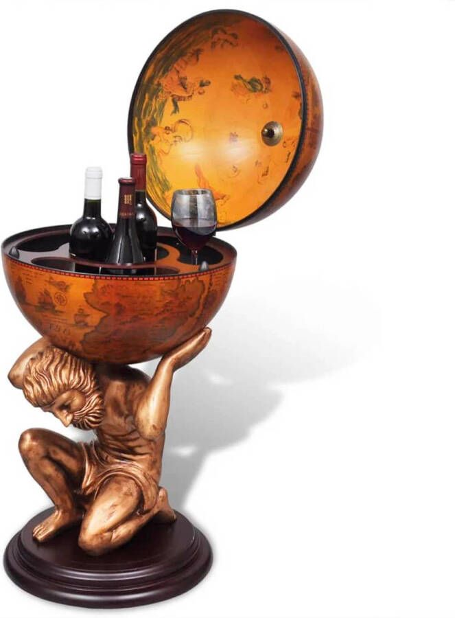 The Living Store Globebar Atlas Wijnkast 42x42x85cm Decoratieve Wijn en drankopslag