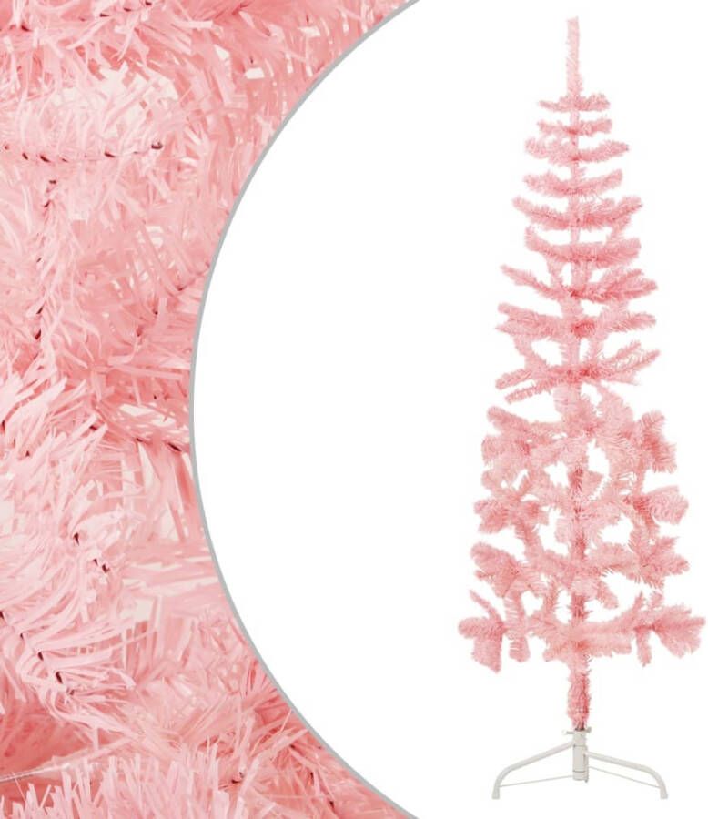 The Living Store Halve kunstkerstboom Levensecht PVC Ruimtebesparend Voordelig Roze 49 cm breed 180 cm hoog