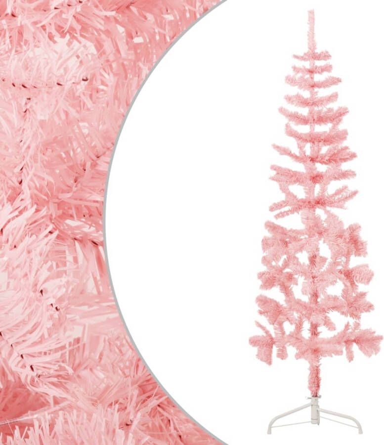 The Living Store Halve Kunstkerstboom Roze 45x150 cm PVC Ruimtebesparend Levensecht Herbruikbaar Met