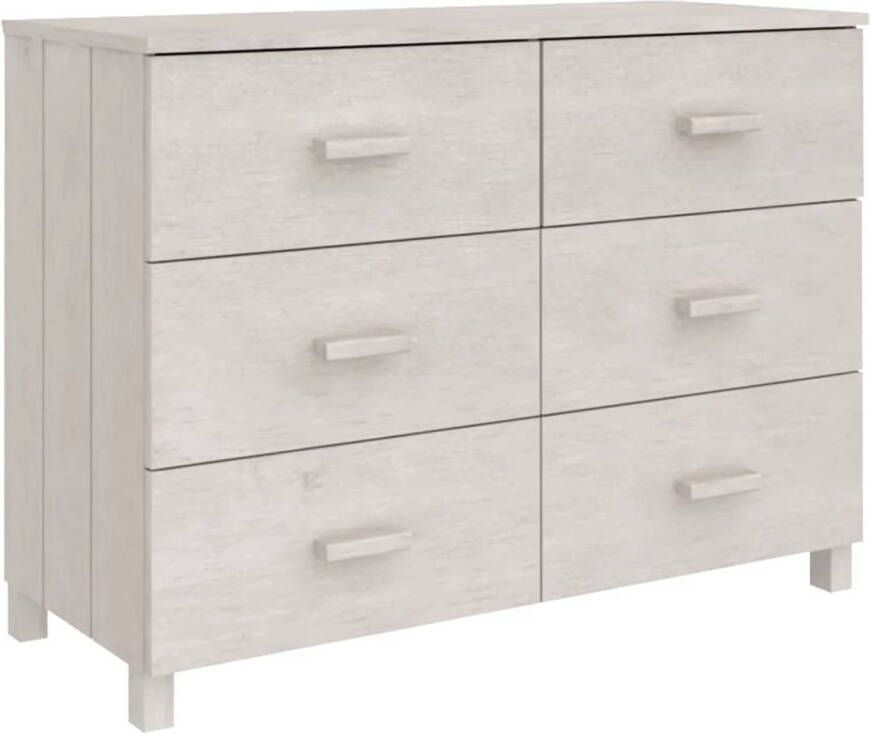 The Living Store HAMAR Dressoir 113 x 40 x 80 cm 6 lades wit Massief grenenhout