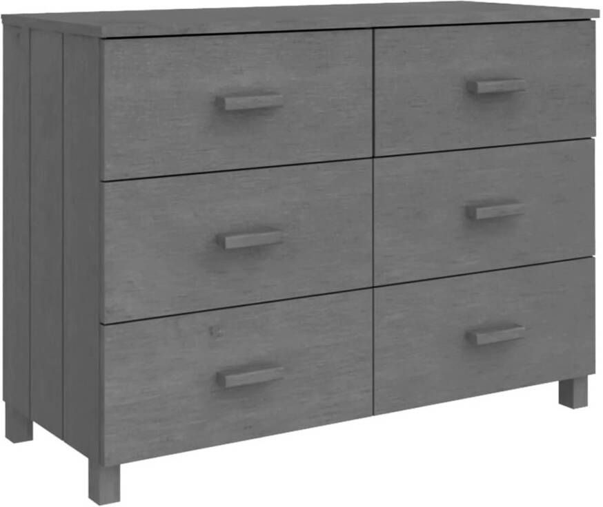 The Living Store HAMAR Dressoir 113 x 40 x 80 cm Massief grenenhout 6 lades Donkergrijs