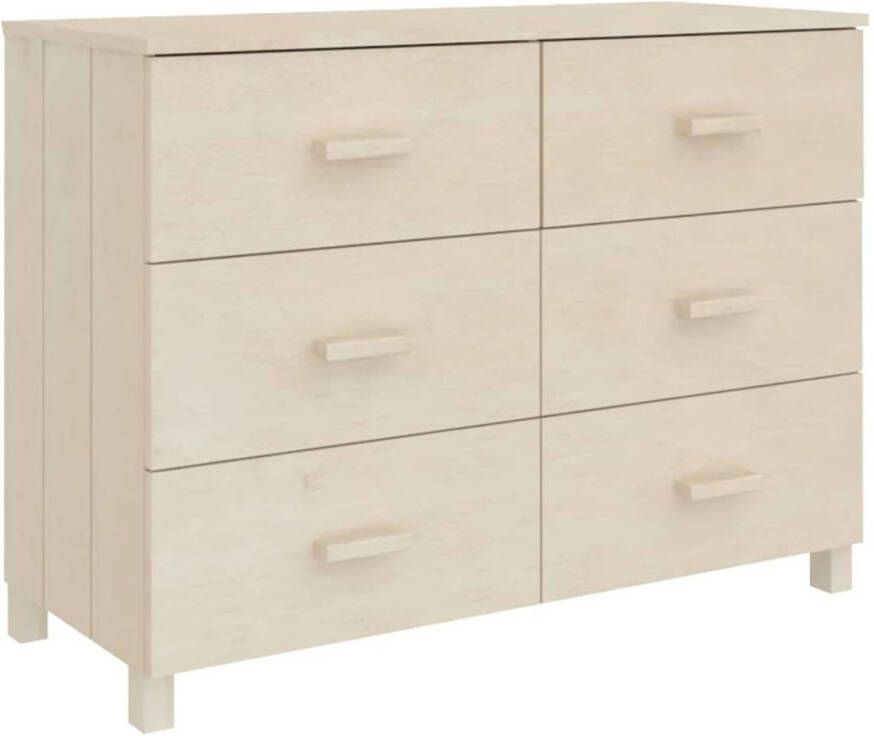 The Living Store HAMAR Dressoir 113 x 40 x 80 cm Massief grenenhout 6 lades Honingbruin