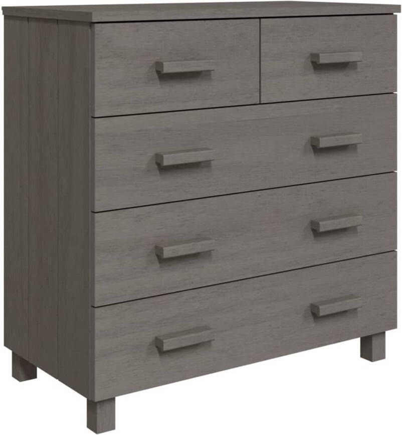 The Living Store HAMAR Dressoir 79 x 40 x 80 cm Massief grenenhout 5 lades Lichtgrijs