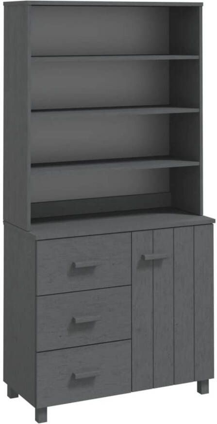 The Living Store HAMAR Hoge Kast 90x40x180cm Donkergrijs Massief grenenhout