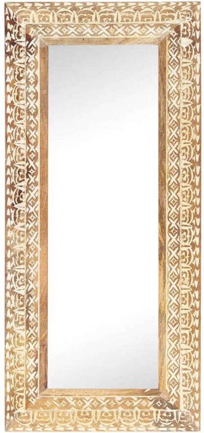 The Living Store Handgesneden houten spiegel Decoratie voor huis 110 x 50 x 2.6 cm Massief mangohout