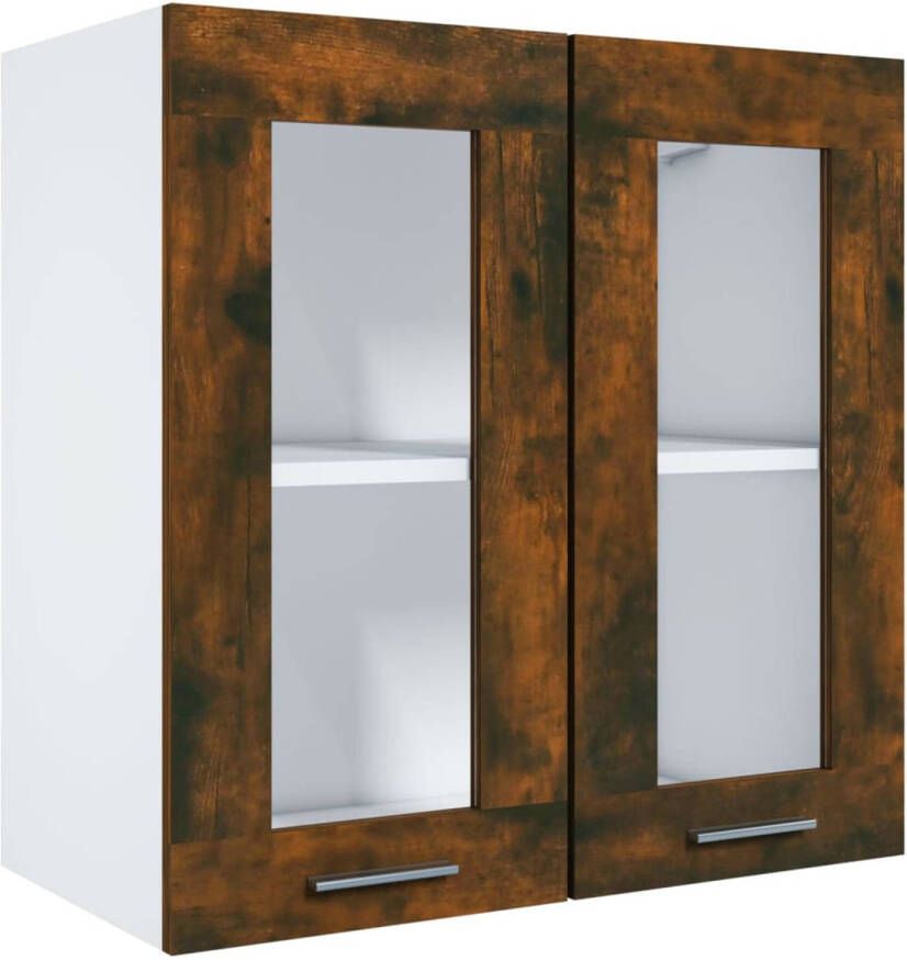 The Living Store Hangkast Gerookt Eiken Wandkast 60x31x60 cm 2 Vakken en 2 Glazen Deuren