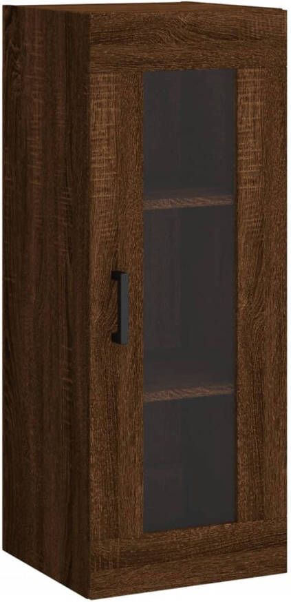 The Living Store Hangkast Wandgemonteerd Bruineiken 34.5 x 34 x 90 cm Bewerkt hout en glas