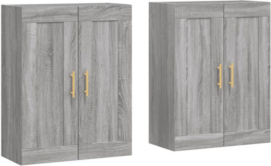 The Living Store hangkasten Wandmeubel 69.5 x 34 x 90 cm Grijs sonoma eiken Bewerkt hout en ijzer