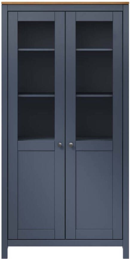 The Living Store Hill Houten Hoge Kast 85 x 37 x 170.5 cm Massief Grenenhout en Gehard Glas