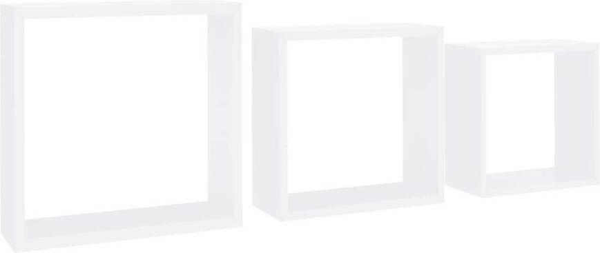 The Living Store Hoekplanken Kubusschappen Set van 3 MDF Wit 30x10x30 cm Onzichtbaar montagesysteem