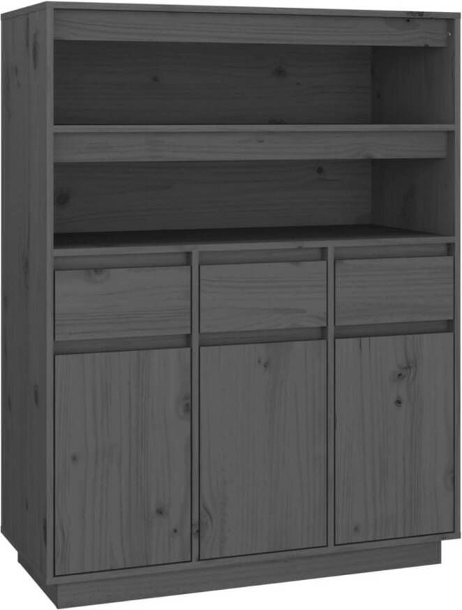 The Living Store Hoge kast 89x40x116-5 cm massief grenenhout grijs Keukenkast