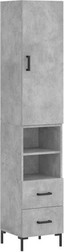 The Living Store Hoge Kast Betongrijs 34.5 x 34 x 180 cm Duurzaam Hout en Metaal