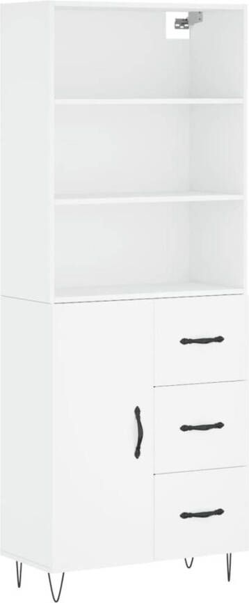 The Living Store Hoge kast bewerkt hout en ijzer 69.5 x 34 x 180 cm wit