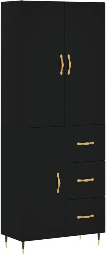 The Living Store Hoge Kast Bewerkt Hout en Metaal 69.5 x 34 x 180 cm Zwart