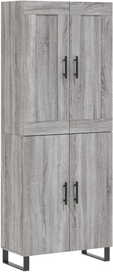 The Living Store Hoge Kast Bewerkt Hout Grijs Sonoma Eiken 69.5 x 34 x 180 cm Inclusief Dressoir en Opzetkast