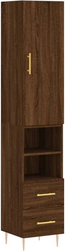 The Living Store Hoge Kast Bruineiken Bewerkt Hout en Metaal 34.5 x 34 x 180 cm Trendy