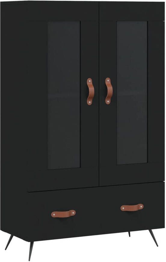 The Living Store Hoge kast Buffetkast 69.5 x 31 x 115 cm Zwart Duurzaam bewerkt hout metaal glas