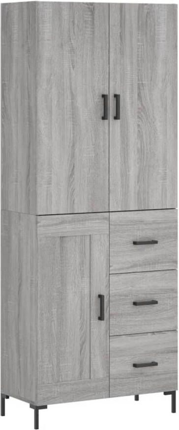 The Living Store Hoge Kast Dressoir en Opzetkast 69.5 x 34 x 180 cm Grijs Sonoma Eiken