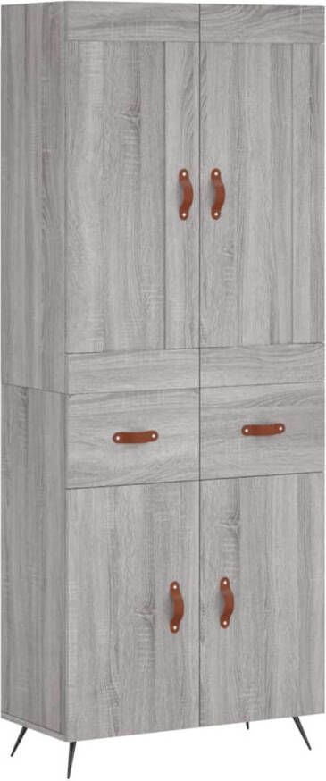 The Living Store Hoge Kast Dressoir en Opzetkast Grijs Sonoma Eiken 69.5 x 34 x 180 cm