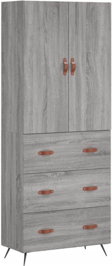 The Living Store Hoge Kast Dressoir en Opzetkast Grijs Sonoma Eiken 69.5 x 34 x 180 cm