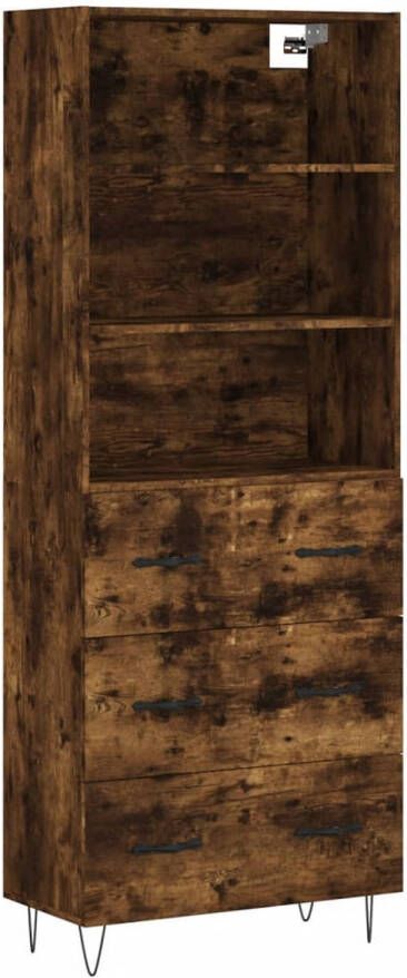 The Living Store Hoge Kast Gerookt Eiken 69.5 x 34 x 180 cm Duurzaam Materiaal