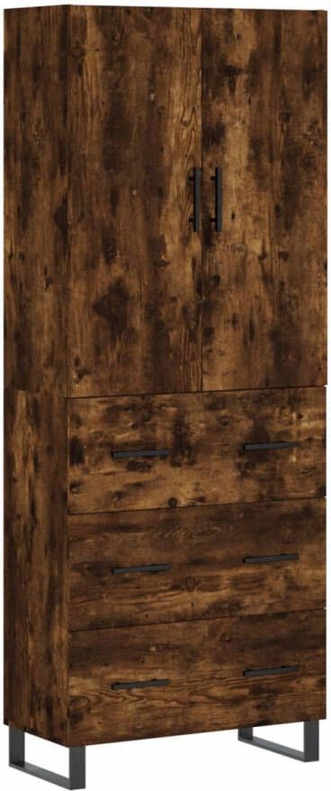 The Living Store Hoge Kast Gerookt Eiken 69.5 x 34 x 180 cm Opbergkast Metalen voeten