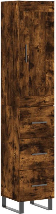 The Living Store Hoge Kast Gerookt Eiken Bewerkt Hout 34.5 x 34 x 180 cm