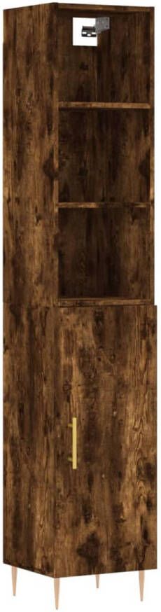 The Living Store Hoge Kast Gerookt Eiken Bewerkt Hout 34.5 x 34 x 180 cm Metalen Voeten