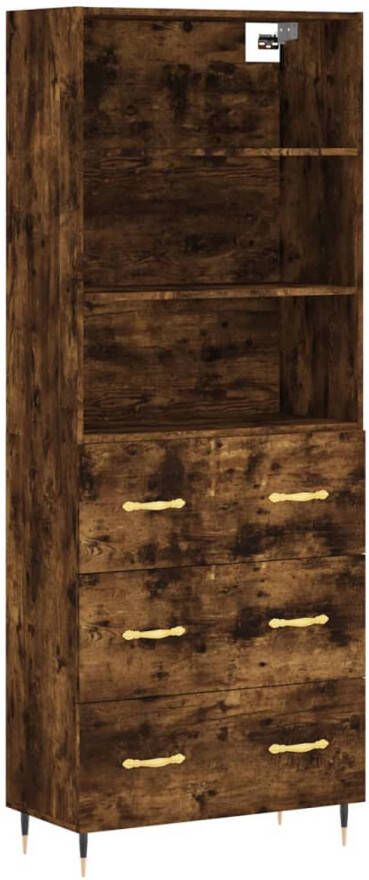 The Living Store Hoge Kast Gerookt Eiken Bewerkt Hout 69.5 x 34 x 180 cm