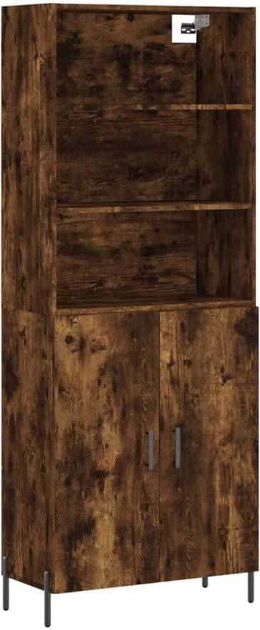 The Living Store Hoge Kast Gerookt Eiken Bewerkt hout en Metaal 69.5 x 34 x 180 cm