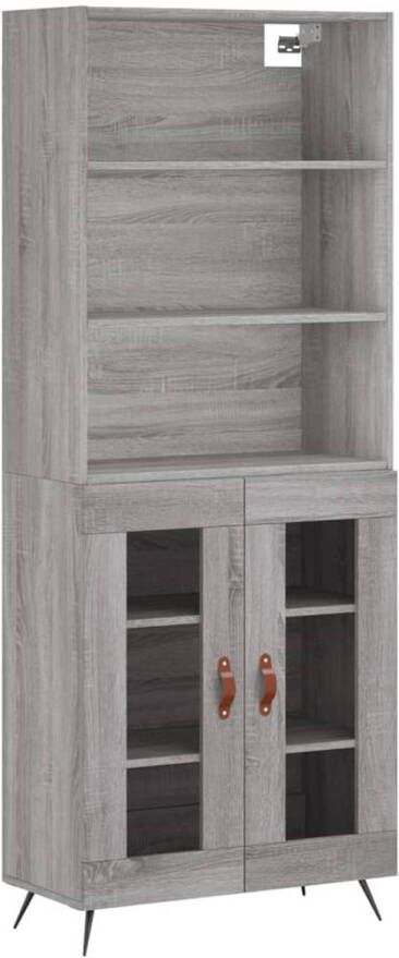 The Living Store Hoge kast grijs sonoma eiken 69.5 x 34 x 180 cm met praktische deuren metalen voeten