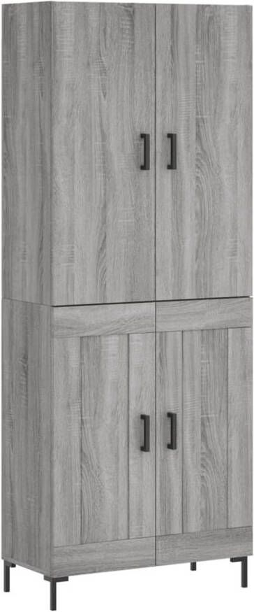 The Living Store Hoge Kast Grijs Sonoma Eiken Metaal 69.5 x 34 x 180 cm