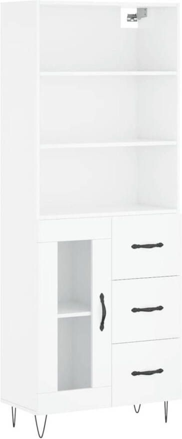 The Living Store Hoge kast hoogglans wit 69.5x34x180cm Duurzaam bewerkt hout ijzer en glas