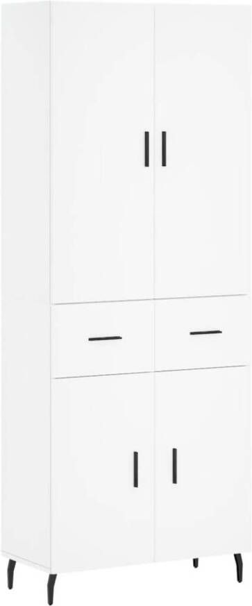 The Living Store Hoge Kast Hout en Metaal 69.5 x 34 x 180 cm Wit