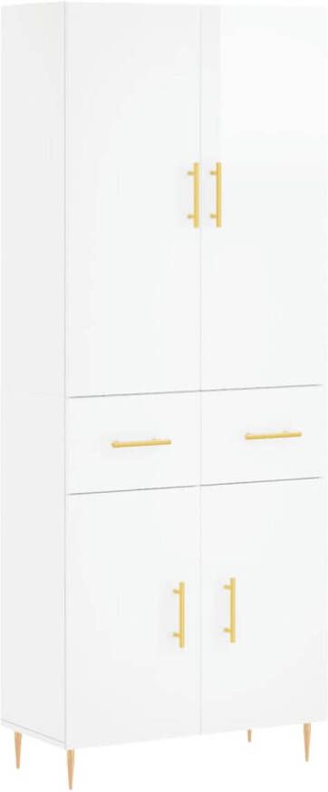 The Living Store Hoge Kast Hout en Metaal 69.5 x 34 x 180 cm Wit