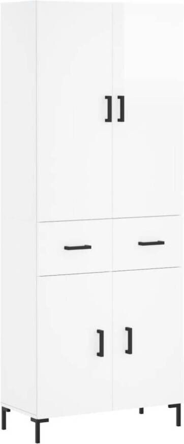 The Living Store Hoge Kast Opbergkast 69.5 x 34 x 180 cm Hoogglans wit