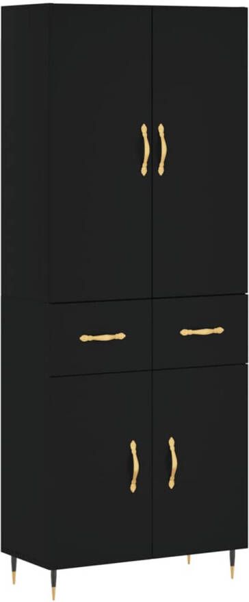 The Living Store Hoge Kast Opbergkast 69.5 x 34 x 180 cm Zwart