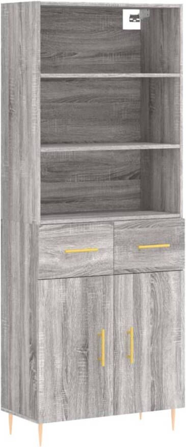 The Living Store Hoge Kast Opbergkast 69.5x34x180 cm Grijs Sonoma Eiken